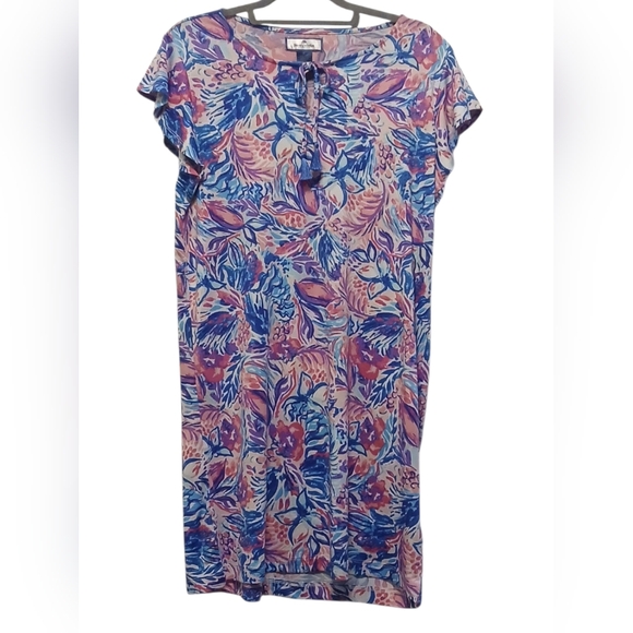 Island Collection - NWOT  Multi Colored Floral Dress, Tie At Neck, Flutter... - Picture 3 of 9